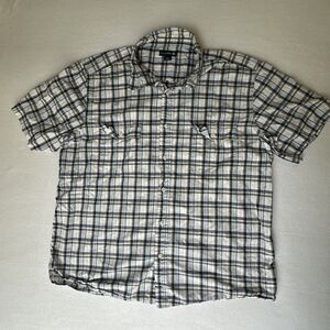 Trans Nine Mens XL Short Sleeve Button Up Shirt Blue Yellow Plaid Casual Casual